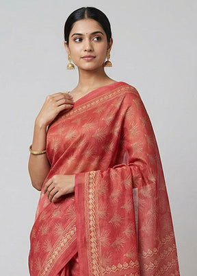 Pink Handloom Tussar Pure Silk Saree With Blouse Piece