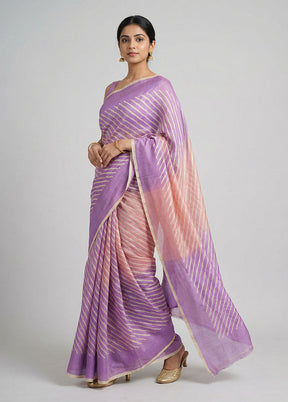 Pink Handloom Tussar Pure Silk Saree With Blouse Piece