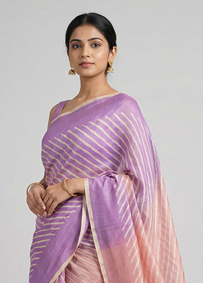 Pink Handloom Tussar Pure Silk Saree With Blouse Piece