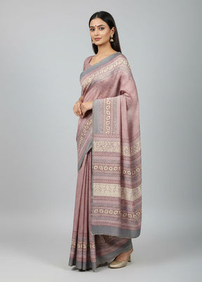 Purple Handloom Tussar Pure Silk Saree With Blouse Piece