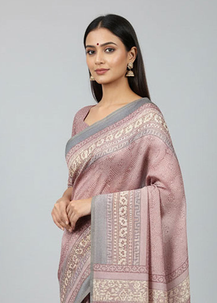Purple Handloom Tussar Pure Silk Saree With Blouse Piece
