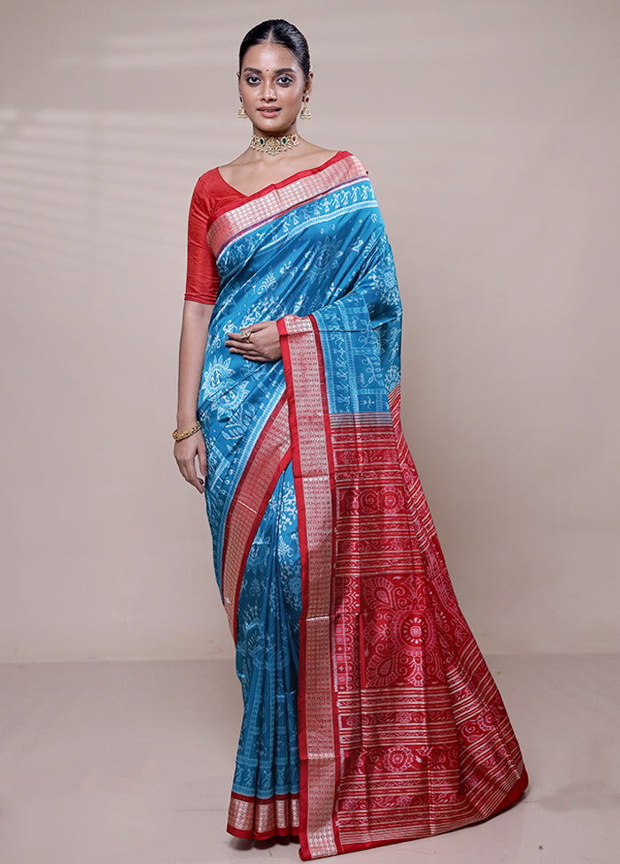 Blue Handloom Bomkai Pure Silk Saree With Blouse Piece