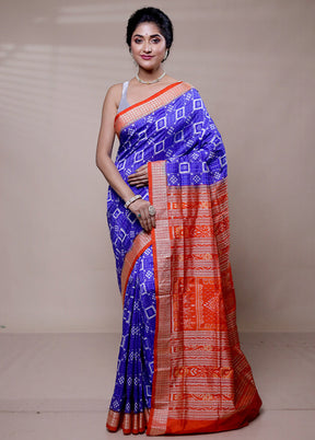 Blue Handloom Bomkai Pure Silk Saree With Blouse Piece