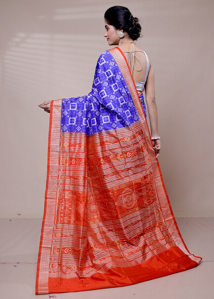 Blue Handloom Bomkai Pure Silk Saree With Blouse Piece