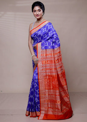 Blue Handloom Bomkai Pure Silk Saree With Blouse Piece