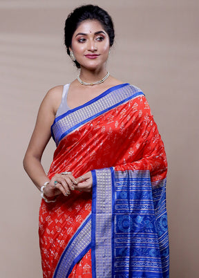 Red Handloom Bomkai Pure Silk Saree With Blouse Piece