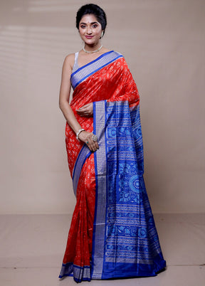 Red Handloom Bomkai Pure Silk Saree With Blouse Piece