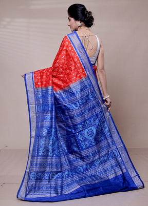 Red Handloom Bomkai Pure Silk Saree With Blouse Piece