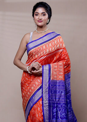 Orange Handloom Bomkai Pure Silk Saree With Blouse Piece