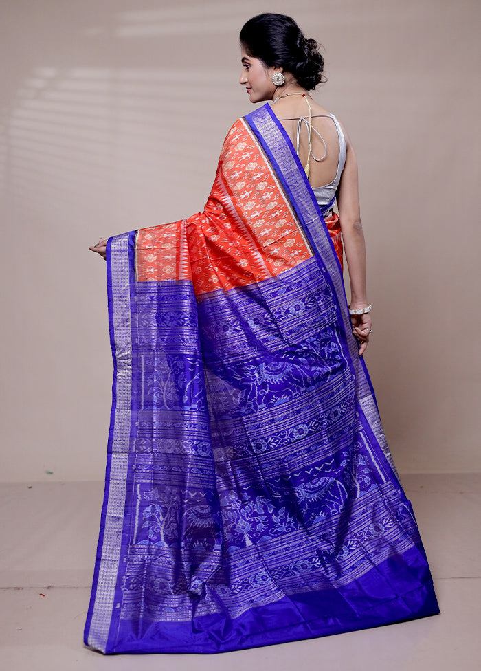 Orange Handloom Bomkai Pure Silk Saree With Blouse Piece