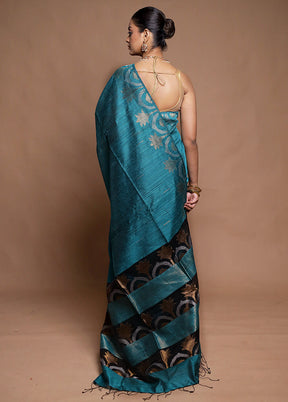 Blue Handloom Matka Pure Silk Saree With Blouse Piece