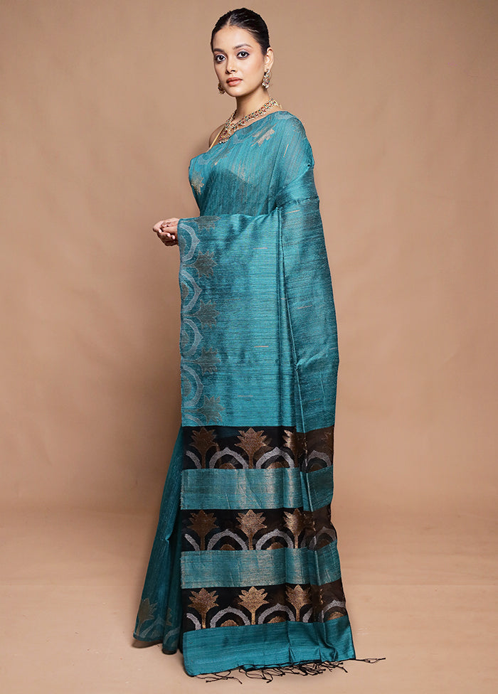 Blue Handloom Matka Pure Silk Saree With Blouse Piece