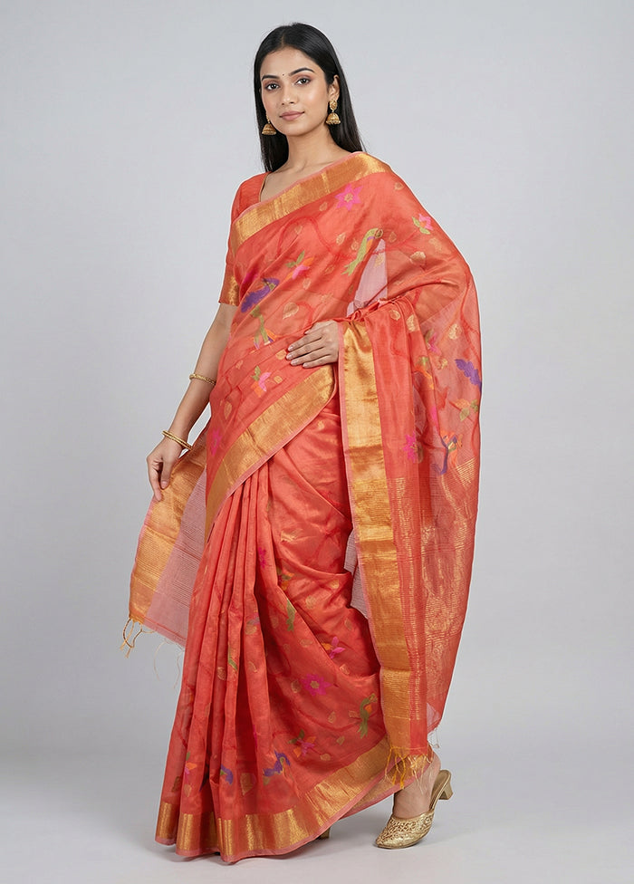 Red Handloom Matka Pure Silk Saree With Blouse Piece