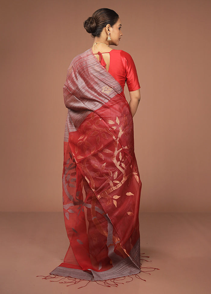 Pink Handloom Matka Pure Silk Saree With Blouse Piece