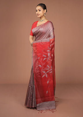 Pink Handloom Matka Pure Silk Saree With Blouse Piece