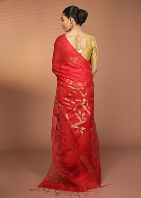 Red Handloom Matka Pure Silk Saree With Blouse Piece