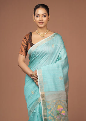 Green Handloom Matka Pure Silk Saree With Blouse Piece
