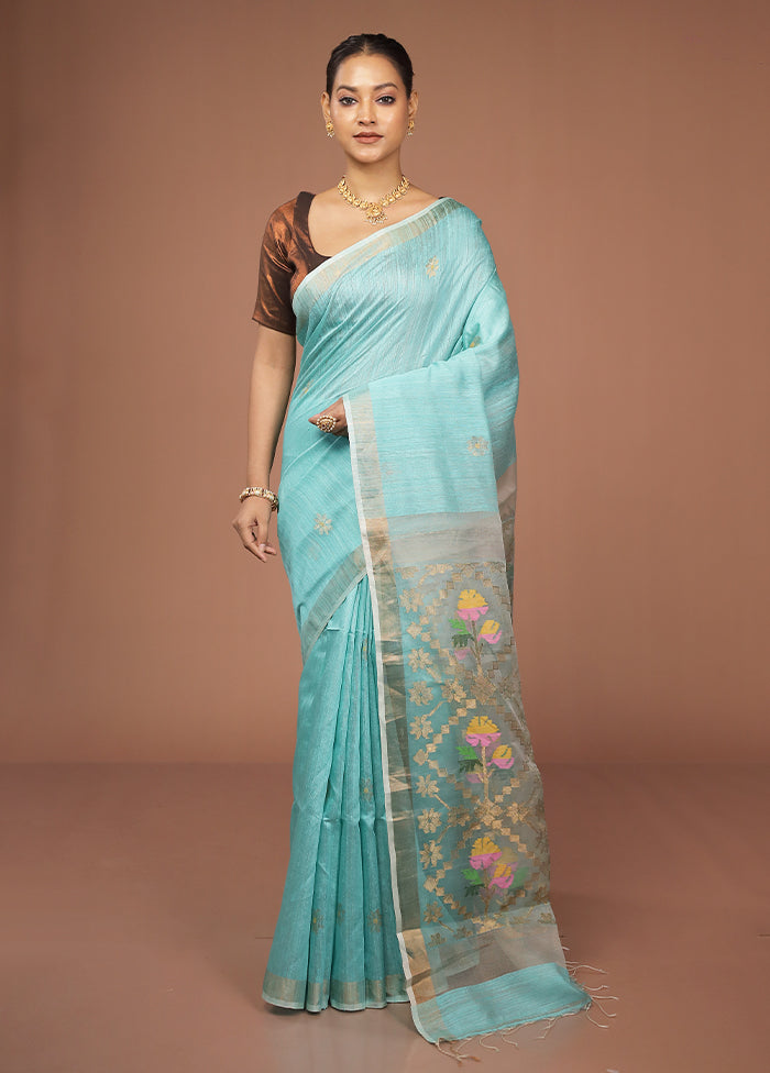 Green Handloom Matka Pure Silk Saree With Blouse Piece