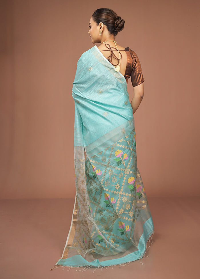 Green Handloom Matka Pure Silk Saree With Blouse Piece