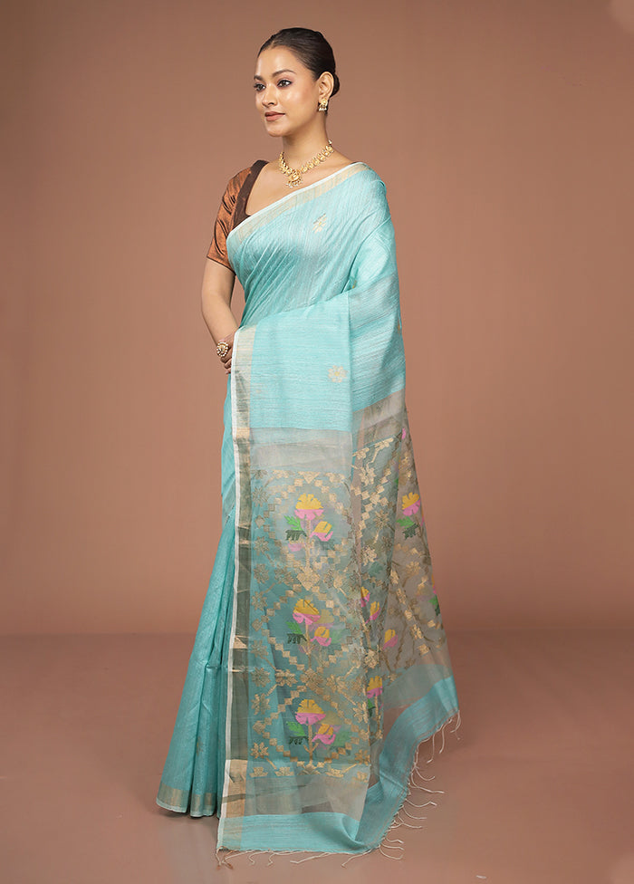 Green Handloom Matka Pure Silk Saree With Blouse Piece