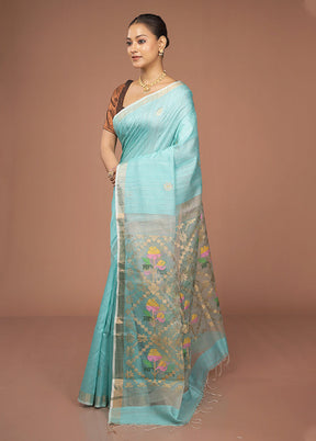 Green Handloom Matka Pure Silk Saree With Blouse Piece