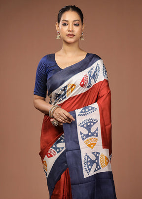 Maroon Printed Pure Silk Saree Without Blouse Piece