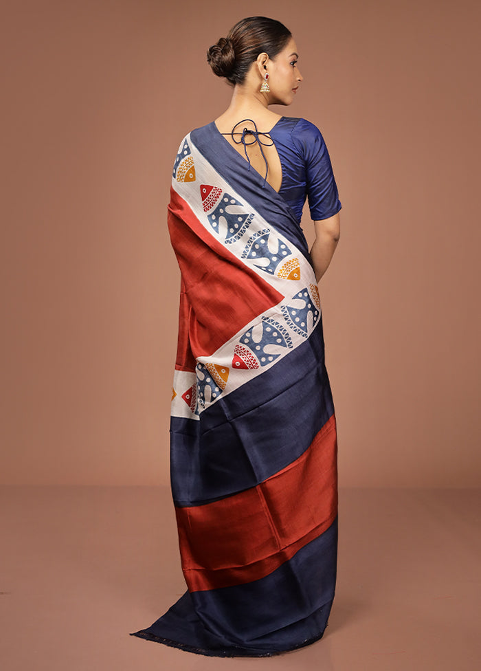Maroon Printed Pure Silk Saree Without Blouse Piece