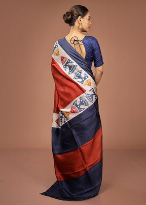 Maroon Printed Pure Silk Saree Without Blouse Piece