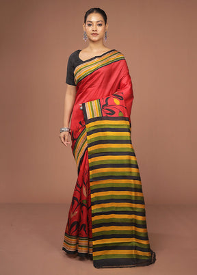 Red Printed Pure Silk Saree Without Blouse Piece