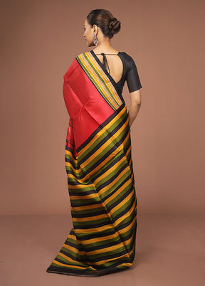 Red Printed Pure Silk Saree Without Blouse Piece