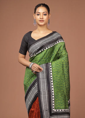 Green Printed Pure Silk Saree Without Blouse Piece