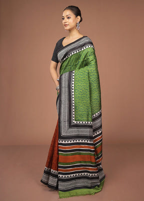 Green Printed Pure Silk Saree Without Blouse Piece