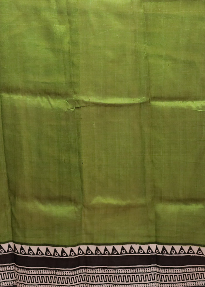 Green Printed Pure Silk Saree Without Blouse Piece