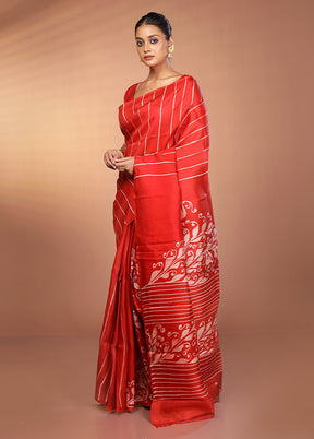 Red Printed Pure Silk Saree With Blouse Piece
