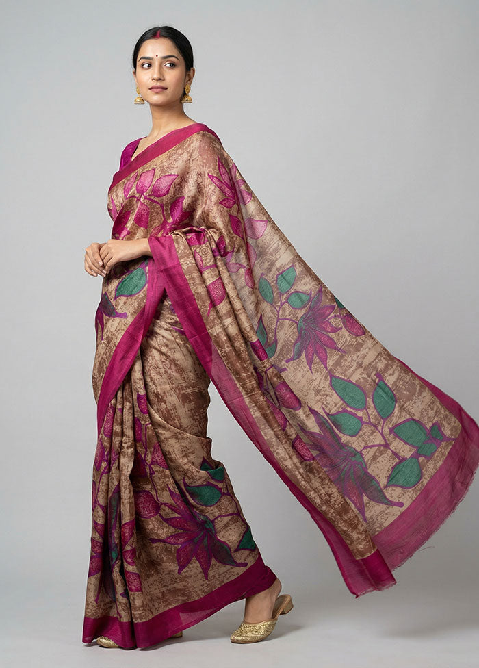 Pink Printed Silk Saree Without Blouse Piece