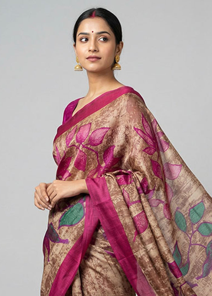 Pink Printed Silk Saree Without Blouse Piece