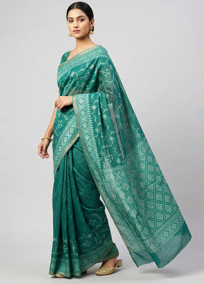 Green Kora Silk Saree With Blouse Piece