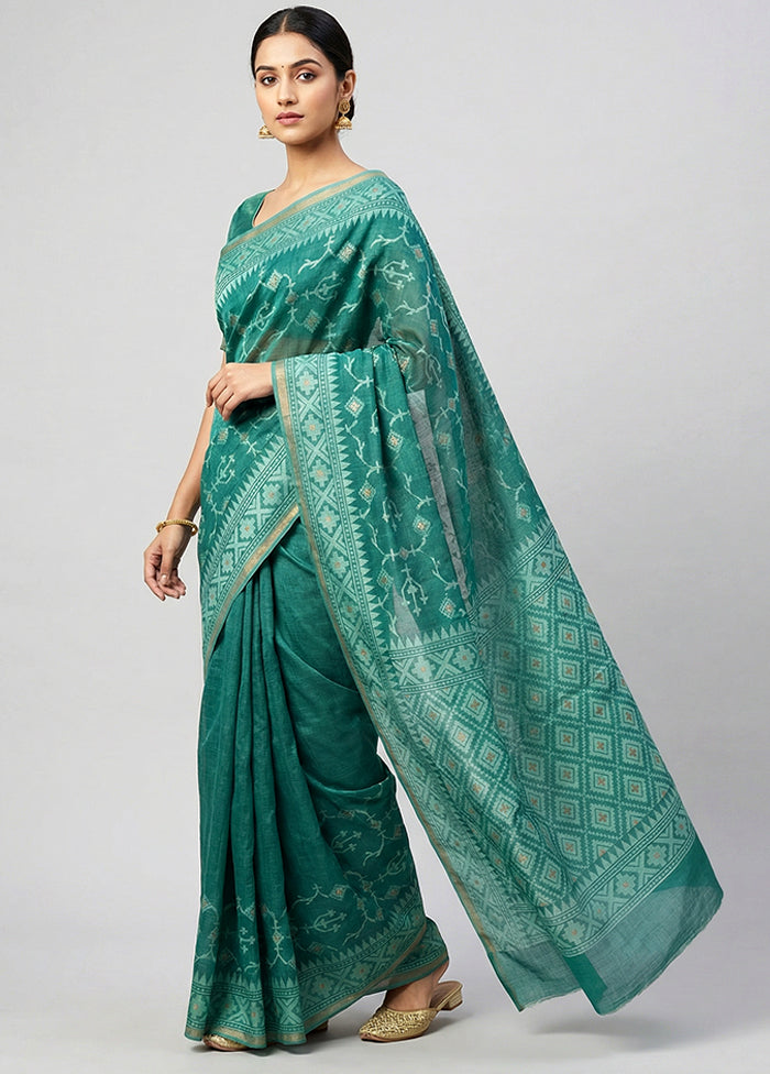 Green Kora Silk Saree With Blouse Piece