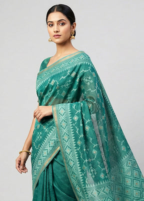 Green Kora Silk Saree With Blouse Piece