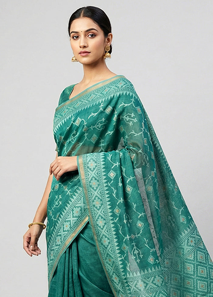 Green Kora Silk Saree With Blouse Piece