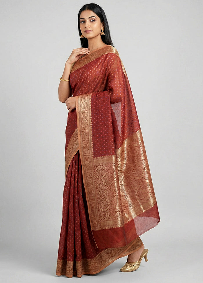 Maroon Kora Silk Saree With Blouse Piece
