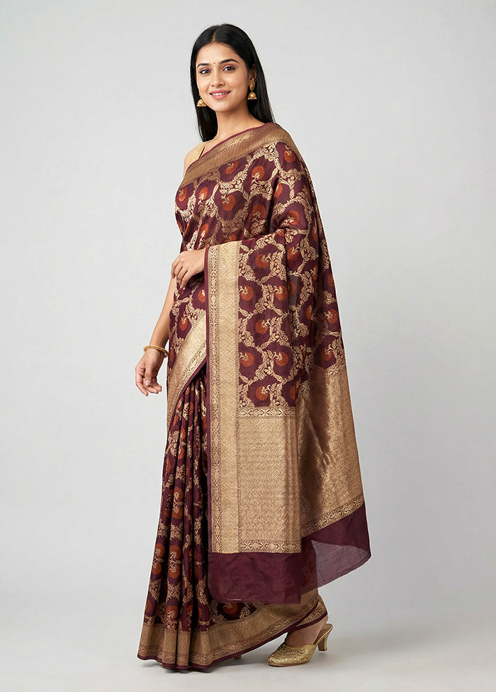 Maroon Kora Silk Saree With Blouse Piece