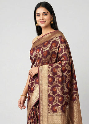 Maroon Kora Silk Saree With Blouse Piece