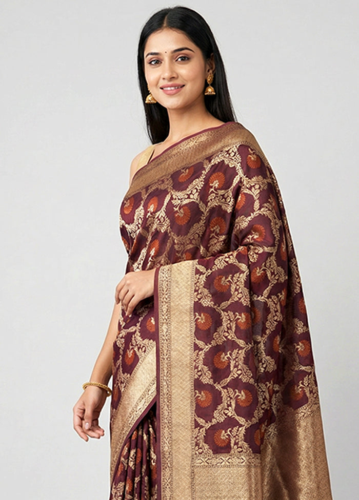Maroon Kora Silk Saree With Blouse Piece