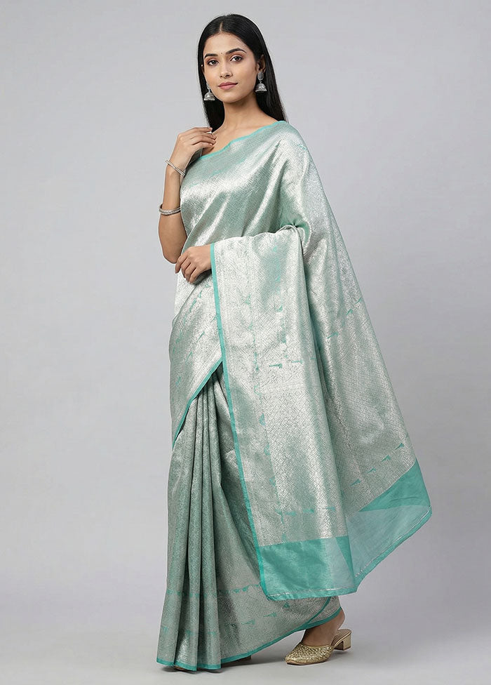 Green Tissue Silk Saree With Blouse Piece