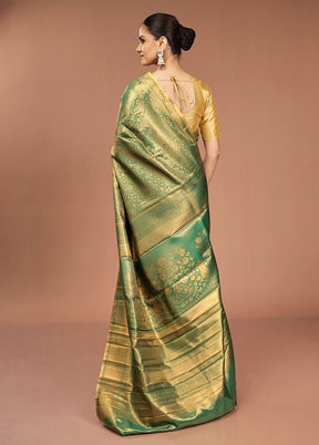 Green Kanjivaram Silk Saree With Blouse Piece