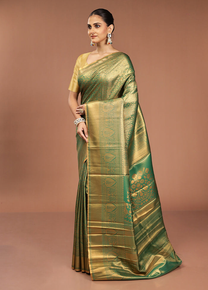 Green Kanjivaram Silk Saree With Blouse Piece