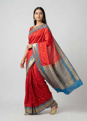Red Kanjivaram Silk Saree With Blouse Piece