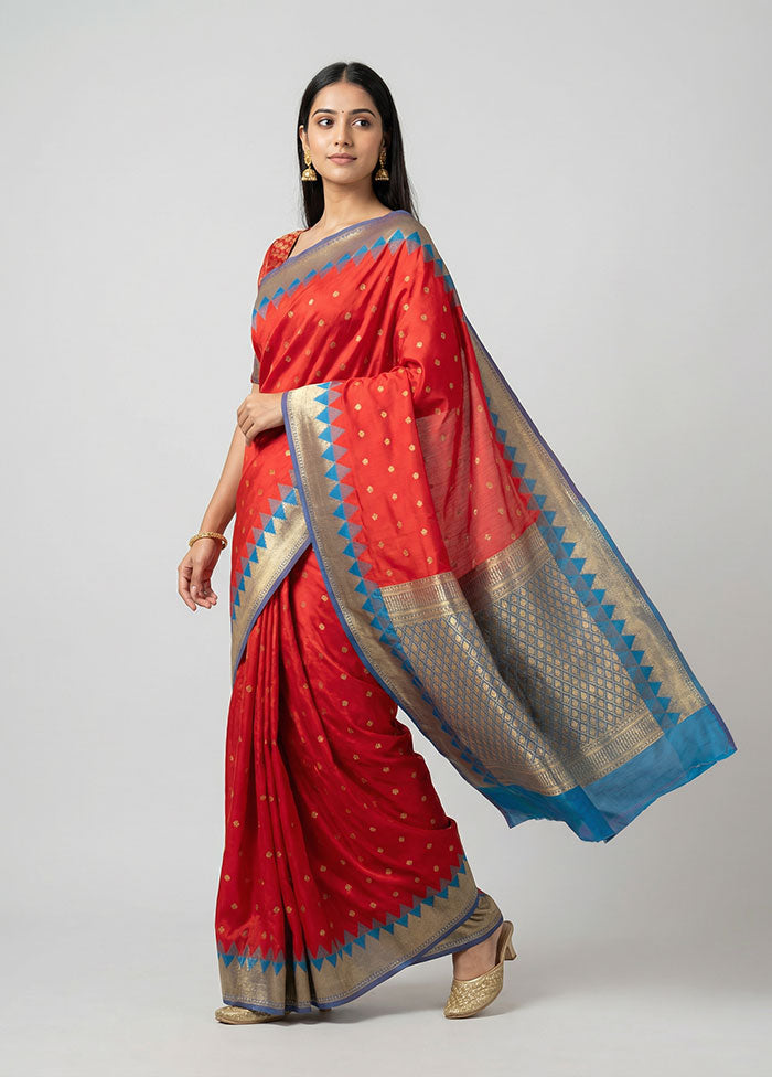 Red Kanjivaram Silk Saree With Blouse Piece