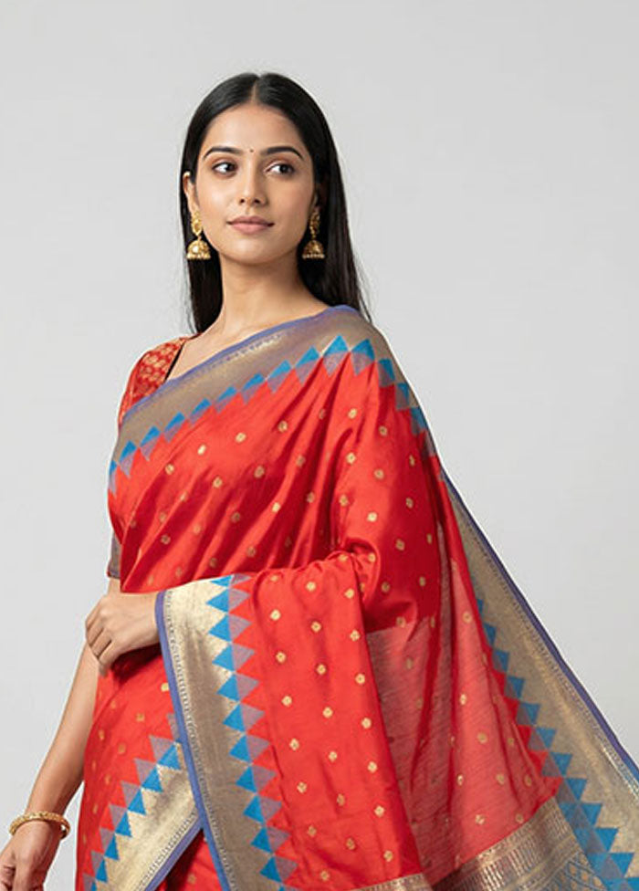 Red Kanjivaram Silk Saree With Blouse Piece